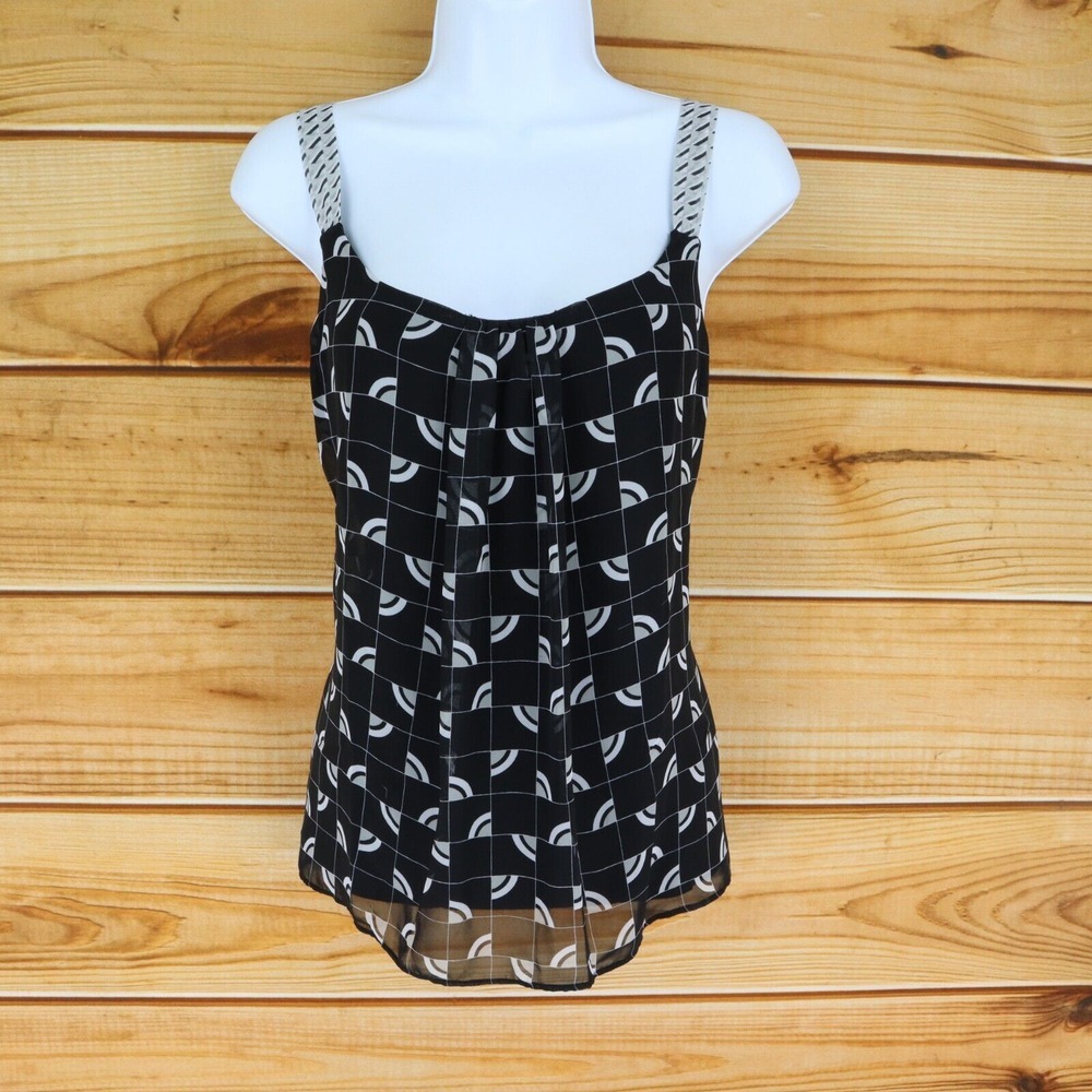 New York & Company Blouse Womens‎ M Black Geometric Lined Sleeveless Lightweight